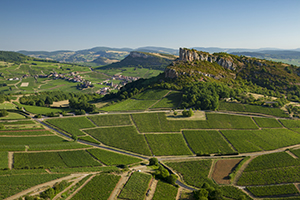 Panorama spectaculaire sur les vignobles du Mâconnais et la Roche de Solutré