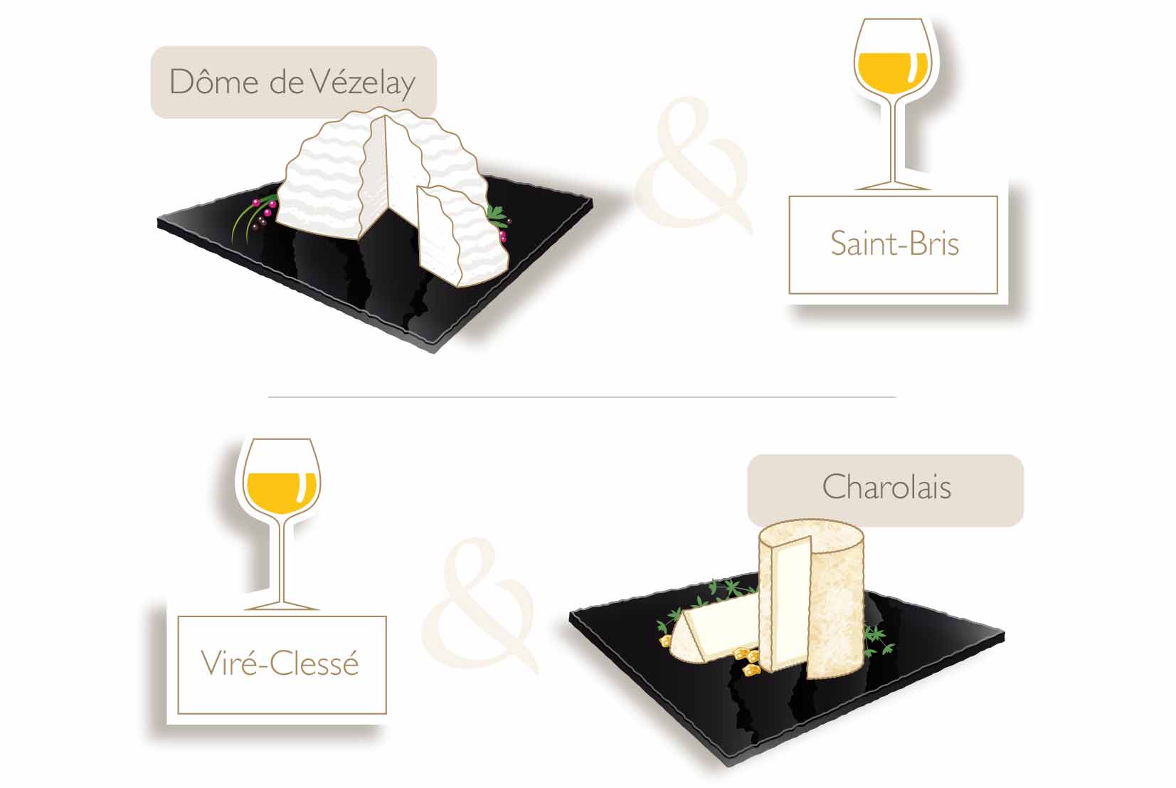 Infographie de fromages régionaux et vins de Bourgogne