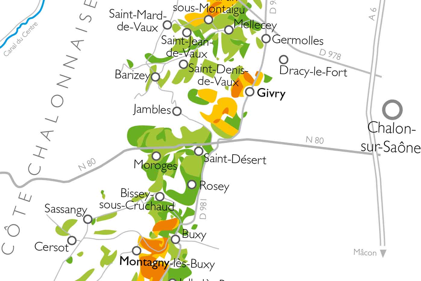 Carte de la Côte Chalonnaise et Couchois en Bourgogne