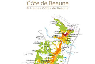 Carte de le Côte de Beaune et Haute Côtes de Beaune en Bourgogne