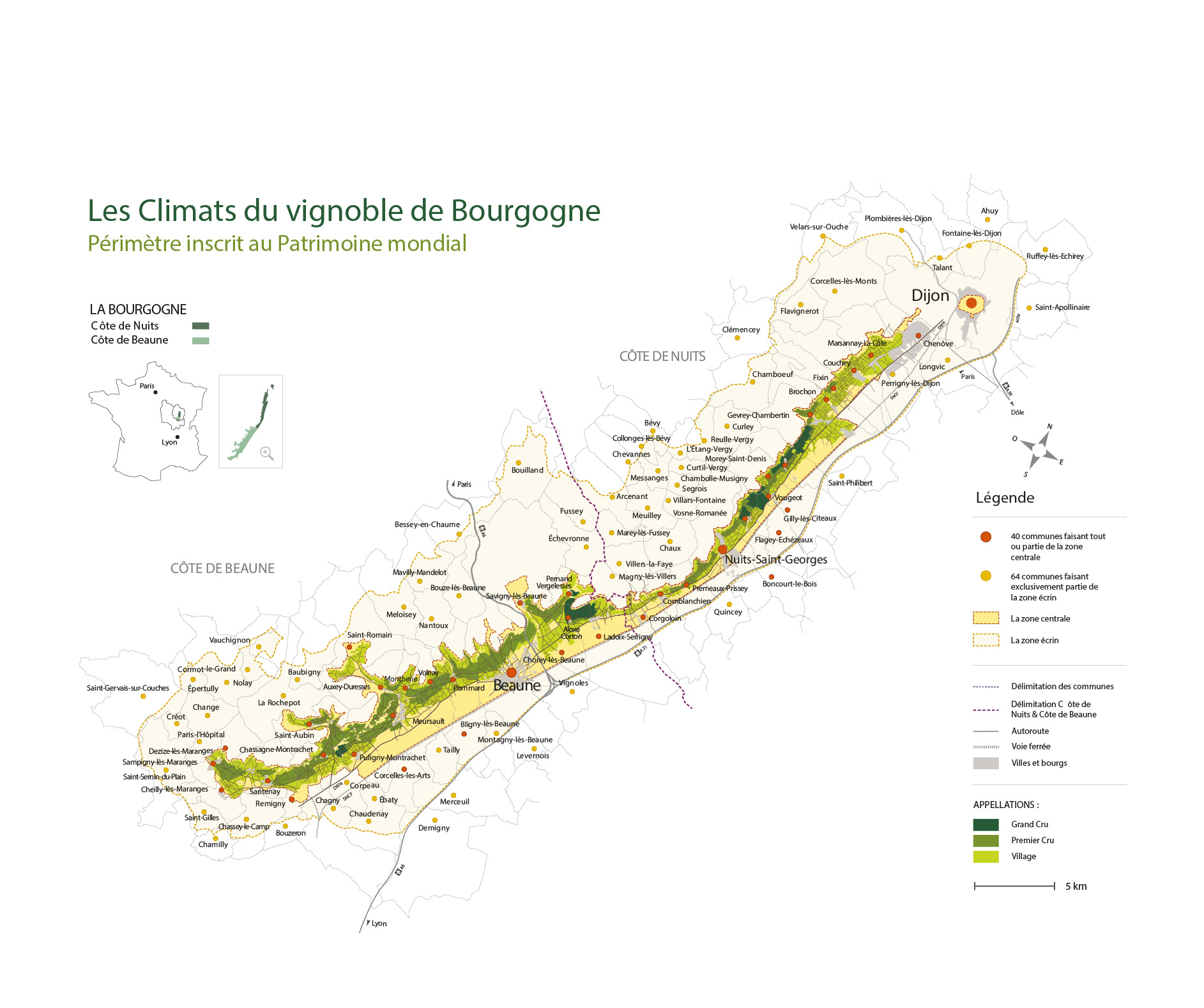 Carte du périmètre inscrit au Patrimoine Mondial - © www.climats-bourgogne.com