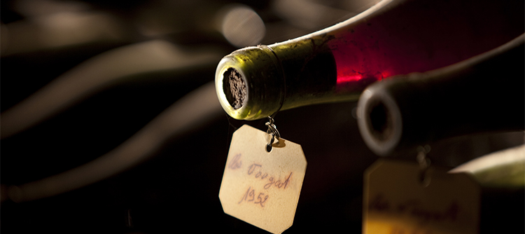 wine bottles of Bourgogne lined up