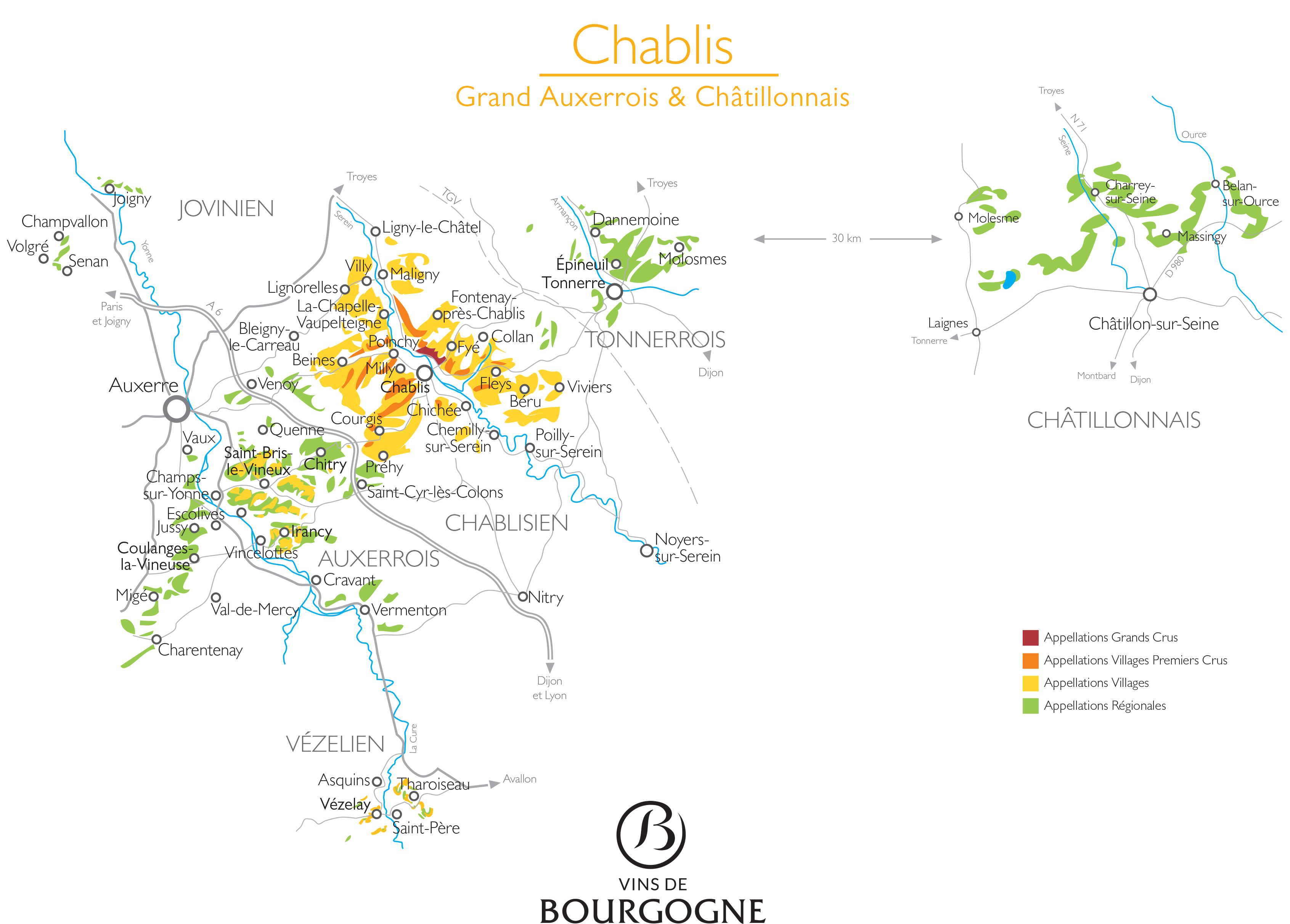 Carte de Chablis et du Grand Auxerrois en Bourgogne